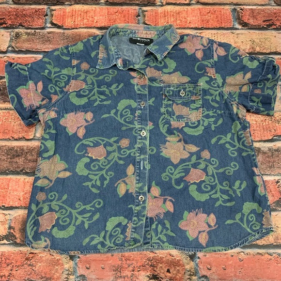 Women's Vintage Floral Print Casual Denim Shirt main image 1